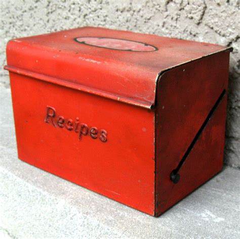 antique metal box|vintage metal recipe box.